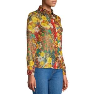 Alice + Olivia Willa Melody Metallic Floral Silk Blouse Medium